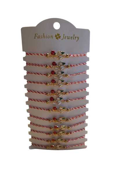 NoNameStore7 Set of 12 martisoras, Bracelet type, Adjustable size, Red string