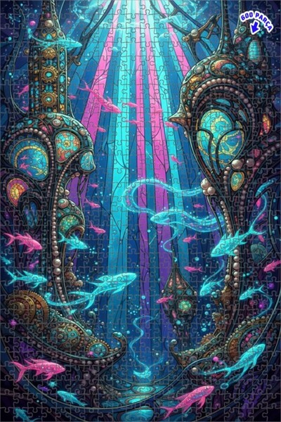 Teona Ahşap لغز خشبي مؤطر ذو طبقتين بتصميم لوحة زيتية لمنطقة تحت البحر الساحر...