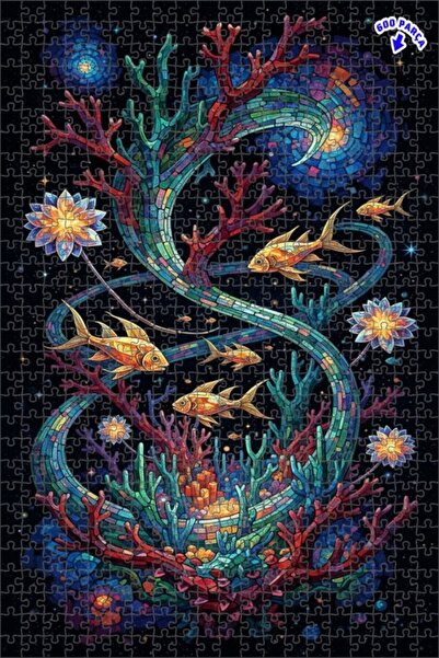 Teona Ahşap لغز خشبي مؤطر من طبقتين بتصميم فن أسماك الغابة المرجانية السحرية ...