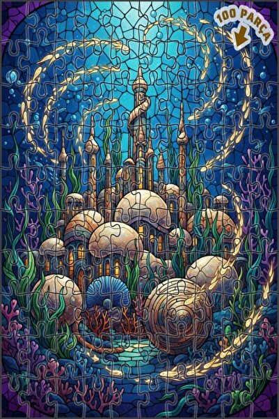Teona Ahşap Mermaid Palace Stained Glass Look Wooden Puzzle Double Layer Fram...