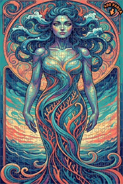 Teona Ahşap لغز خشبي مؤطر بطبقتين بمظهر فني مائي لحورية البحر 400 قطعة 35×35