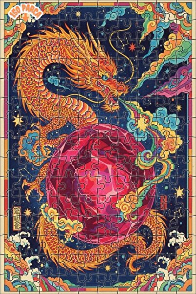 Teona Ahşap Dragon and Ruby Stone Double Layer Framed Wooden Puzzle 150 Piece...