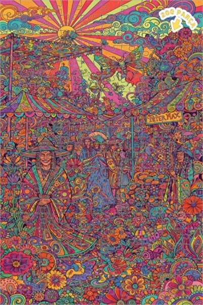 Teona Ahşap لغز خشبي مؤطر ذو طبقتين بنمط مهرجان ملون على طراز بيتر ماكس، 200 ...