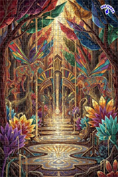 Teona Ahşap لوحة زيتية لمنظر الغابة السحرية والكلاب المجنحة 600 قطعة 50x35