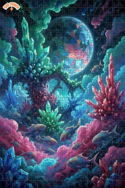 Teona Ahşap Crystal Planet Fish Dance Oil Painting Lookalike Double-Decker Fr...