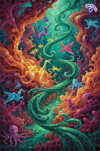 Teona Ahşap لغز خشبي مؤطر مكون من طبقتين بتصميم فن الأوريغامي تحت الماء 600 ق...