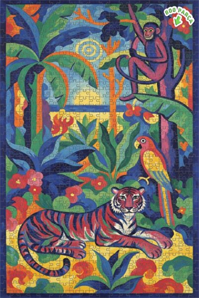 Teona Ahşap لغز خشبي مؤطر من طبقتين بتصميم فني ملون لفهد الغابة الغريبة والقر...