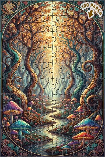 Teona Ahşap لغز خشبي مؤطر بمظهر لوحة زيتية لشلال نهر الغابة السحرية 100 قطعة ...