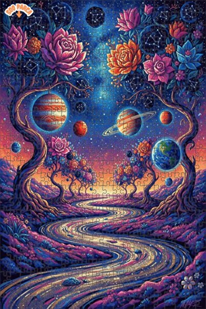 Teona Ahşap Space Garden Oil Painting Look Double Layer Framed Wooden Puzzle ...