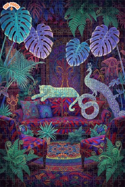 Teona Ahşap Bohemian Wild Forest Tiger and Peacock Appearance Double Layer Fr...