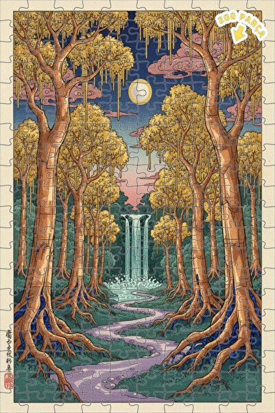 Teona Ahşap شلال الغابة الغامضة، لوحة زيتية ذات مظهر عصري، لغز خشبي مؤطر ذو ط...