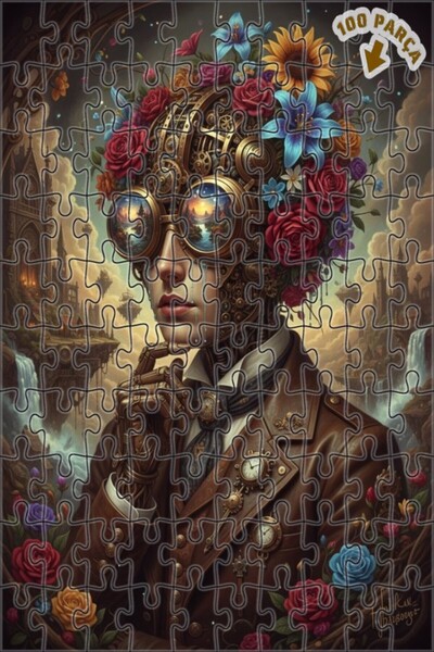 Teona Ahşap لغز خشبي مؤطر ذو طبقتين بتصميم فيكتوري ستيمبانك مزهر وصورة لشخصين...