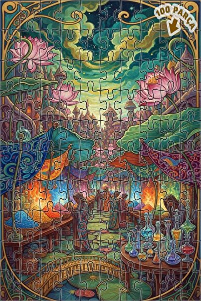 Teona Ahşap لغز فني بمظهر لوحة زيتية لسوق الشرق السحري 100 قطعة 25×25