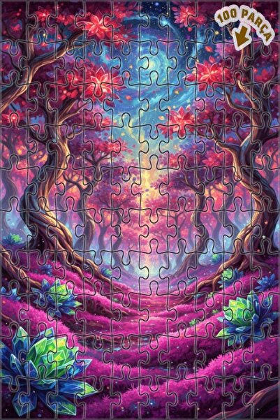 Teona Ahşap لغز فني بمظهر لوحة زيتية لطريق الغابة السحرية 100 قطعة 25×25