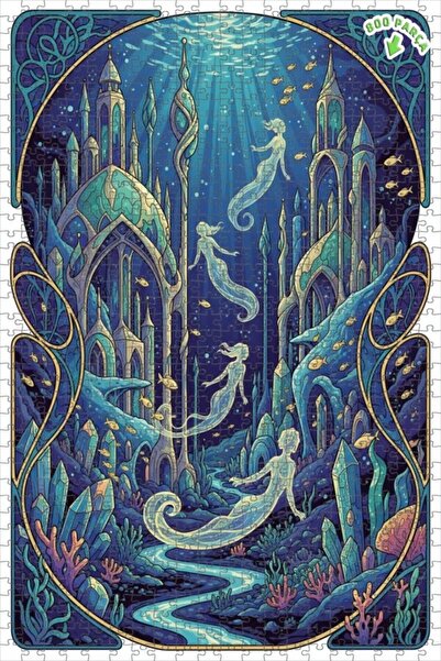 Teona Ahşap لغز خشبي مؤطر من طبقتين بتصميم حكاية حورية البحر 800 قطعة 70x50