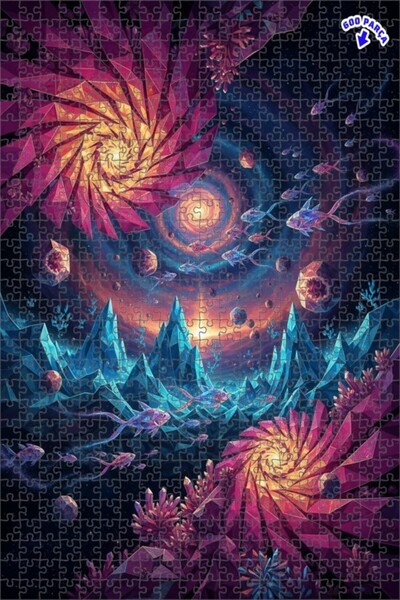 Teona Ahşap لغز فني على شكل مجموعة أسماك كريستالية جالاكتيكية بمظهر لوحة زيتي...