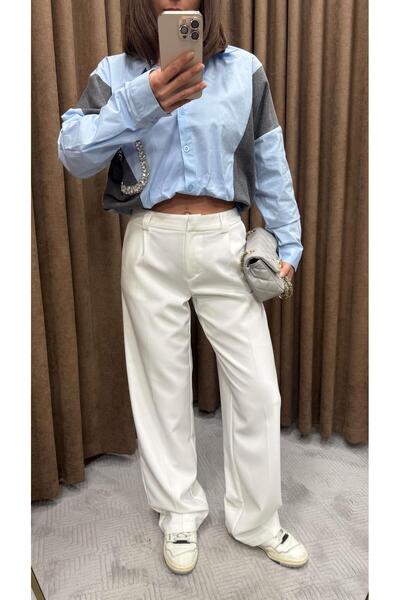 Maysa بنطلون من قماش البالازو الأبيض المطوي