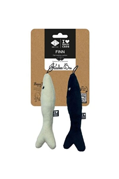 D&D Home I Love Happy Cats Finn Fish Kicking Cushion Cat Toy - BLACK&WHITE/20...
