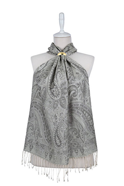 Bursa İpek Gray Black Jamawar Woven Silk Scarf