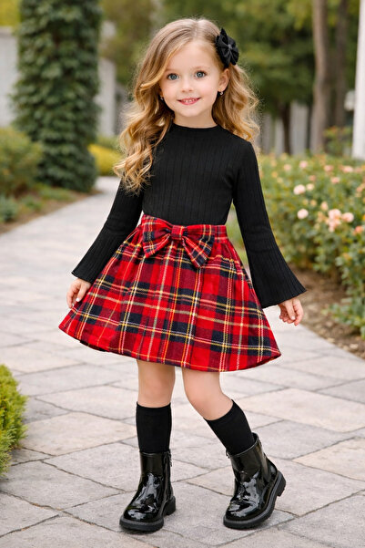 CINARIUM Kız çocuk ekose etek ve bluz 2 li bayramlik gezmelik alt üst takim