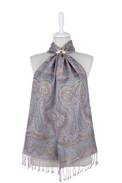 Bursa İpek Λιλά Τυρκουάζ Υφαντό Μεταξωτό Φουλάρι Τζαμάουαρ