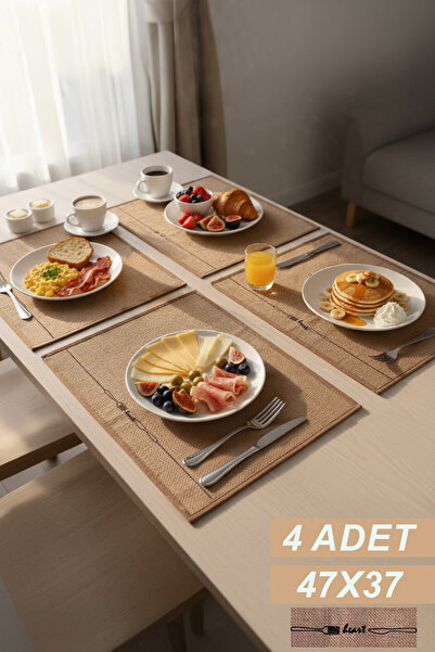 LUXWAY HOME Heart Baskılı Doğal Jüt Hasır Amerikan Servis Supla Sofra Sunum M...