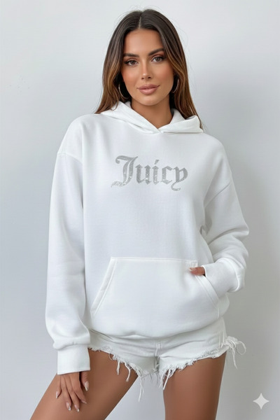 Bozz&Bozz Collection Women's Oversized Crystal Stone Printed Hoodie Sweatshir...