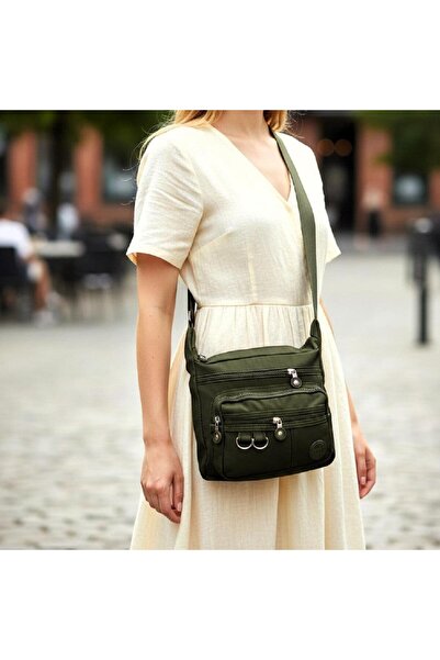 Fiyra Ç2 Khaki Five-Eye Crinkle Fabric Cross Shoulder Bag