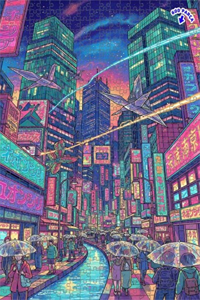 Teona Ahşap لوحة زيتية بتصميم مدينة النيون 600 قطعة مقاس 50x35