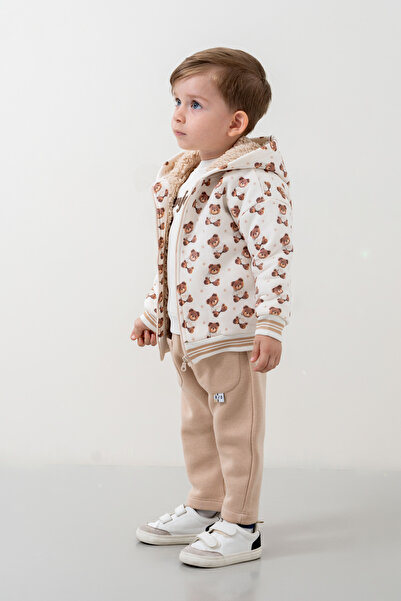 JNF kids Erkek Bebek & Çocuk İçi Peluş Montlu Kapüşonlu 3 İp Üçlü Takım