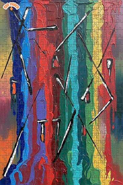 Teona Ahşap Rainbow Oil Painting Lookalike Abstract Art Double Layer Framed W...