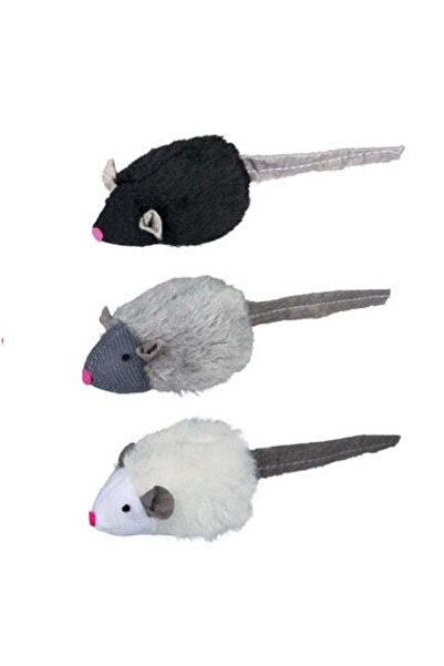 Trixie Plush Squeaky Mice Cat Toy - BLACK/6CM