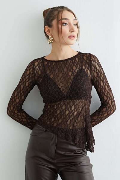 Fulla Moda Stretch Fabric Asymmetrical Lace Blouse
