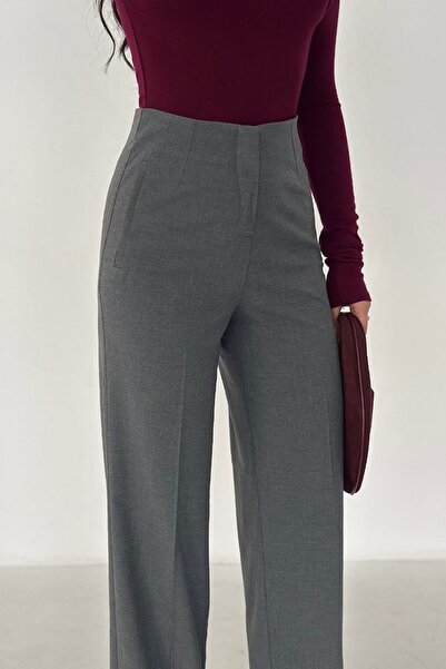 canzengın بنطلون نسائي من قماش البالازو عالي الخصر بلون أنثراسايت