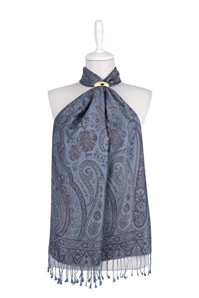 Bursa İpek Smoked Indigo Jamawar Woven Silk Scarf