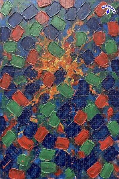 Teona Ahşap لغز خشبي مؤطر بطبقتين بمظهر فني تجريدي حركي، 600 قطعة، 50x35 سم
