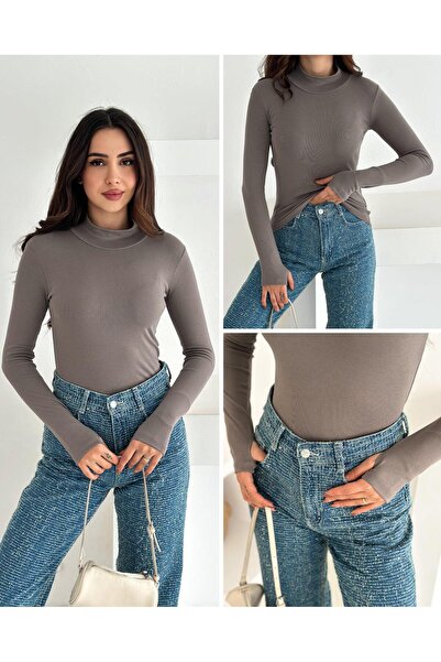 Elaxi Body pentru femei cu jumătate de gât înalt, cu închidere prin degete, F...