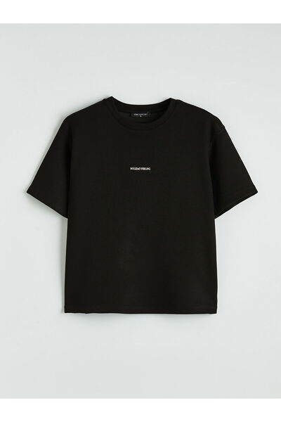 LC Waikiki Black Crew Neck Printed Women's T-Shirt