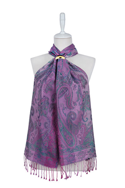 Bursa İpek Pink Green Jamawar Woven Silk Scarf