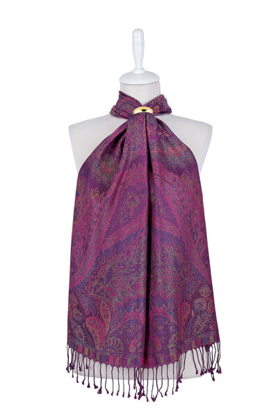 Bursa İpek Purple Fuchsia Jamawar Woven Silk Scarf