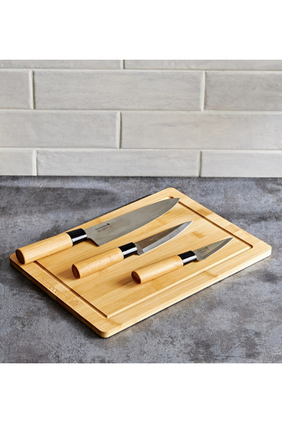 Generic Natural 3-Piece Knife Set with Cutting Board