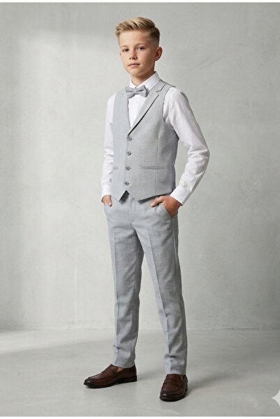 RİNDO Boy's Vest+White Shirt+Pants+Bow Tie Fabric Suit