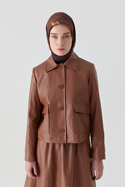 Tuğba Kısa Deri Ceket - Taba