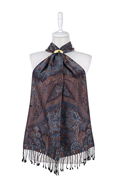 Bursa İpek Black Tan Jamawar Woven Silk Scarf