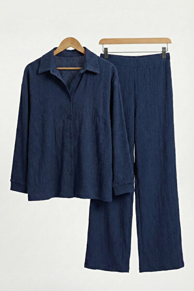Talvien Bürümcük Kumaş Düğmeli Gömlek Pantolon Alt Üst Takım