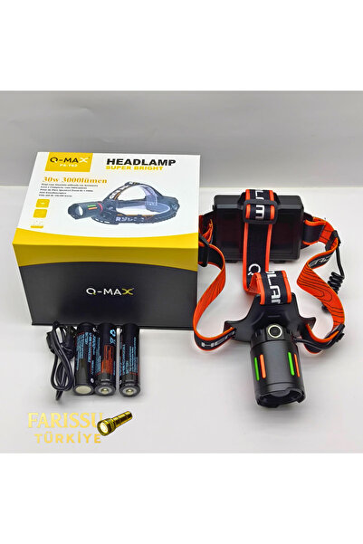 farissu Q-MAX PS-T62 3000 Lümen Kafa Lambası – 3×18650 Pil Dahil 11400 mAh – ...