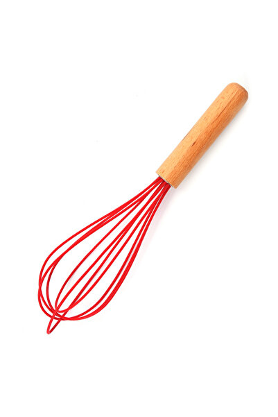 Choice1 Red 1pc silicone egg beater 10-inch wooden handle manual cake creamer...