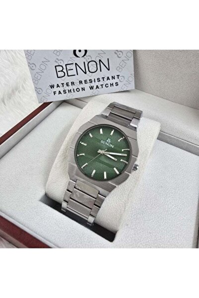 benon Men's Steel Waterproof Watch with Green Dial