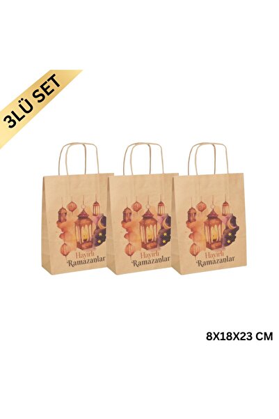 roco paper Ramazan Hediyelik Paketleme Çantası, 3lü Paket, Kandil Temalı Kraf...