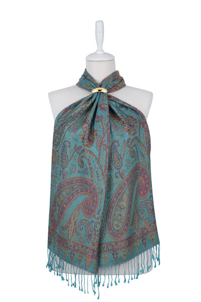Bursa İpek Eșarfă din mătase țesută Jamawar, galben turcoaz